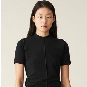 Ganni Gray Split Seam high neck Tshirt Size 40 Medium casual summer 90s minimal